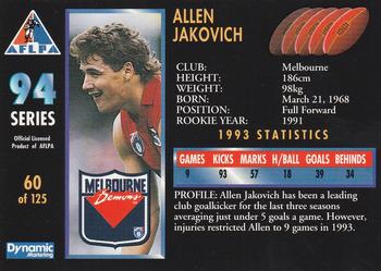 1994 Dynamic AFLPA #60 Allen Jakovich Back